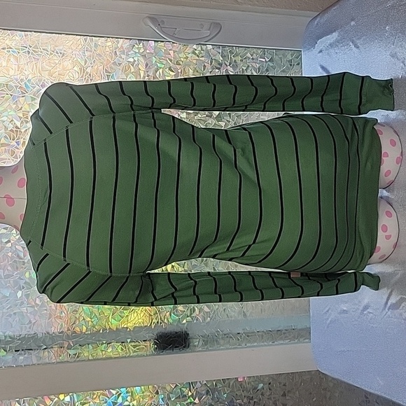 Y2k Vintage Juicy Couture Button Up Tshirt Cardigan Green & Navy Striped SZ:M - Picture 3 of 11
